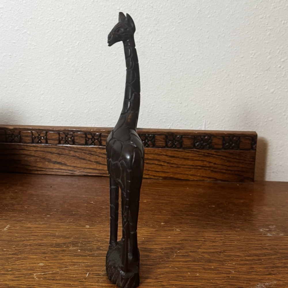 Hand Carved Wooden Giraffe Figurine Tall Vintage Folk Art Safari